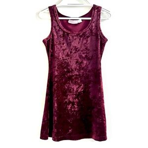 Vintage 90s crushed velvet velour mini dress sleeveless scoop neck burgundy sz M